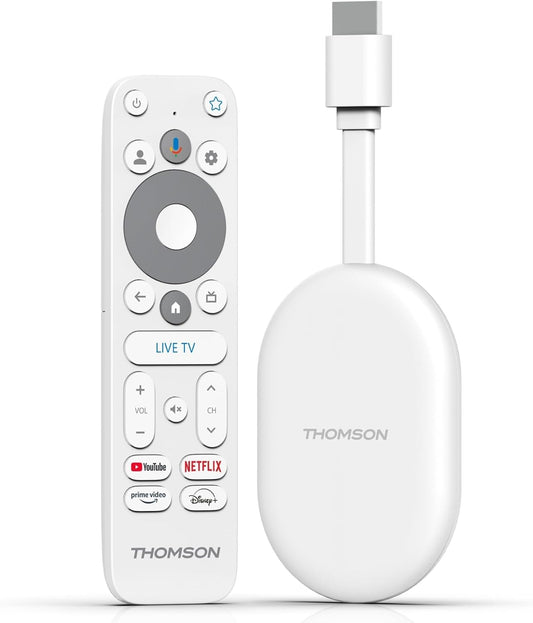 THOMSON 150 GO CAST | 4K UHD Streaming Dongle | Dolby Atmos | Dolby Digital+ | Voice Control | Googlecast | SDRAM 2 GB | Flash 8 GB | Multiplug Power Adapter (2Pin/3Pin)