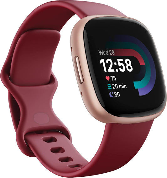 Fitbit Versa 4 Fitness Smartwatch with Built-in GPS and up to 6 Days Battery Life - Compatible with iOS 15 or Higher & Android OS 9.0 or Higher, Beet Juice/Copper Rose Aluminium