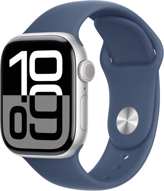Apple Watch Series 10 [GPS, 42mm] Silver Aluminium Case with Denim Sport Band - [M/L]