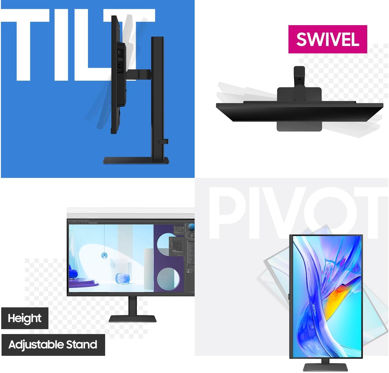 Samsung S80UD, 27-inch Professional Monitor, 3840x2160, HDMI 2.0/DP 1.2/USB-C/USB Hub, Height Adjustable Stand, Nvidia G-sync compatible