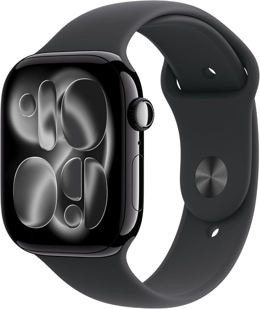 Apple Watch Series 11 GPS + Cellular 46mm Jet Black Aluminium Case with Black Sport Band - M/L