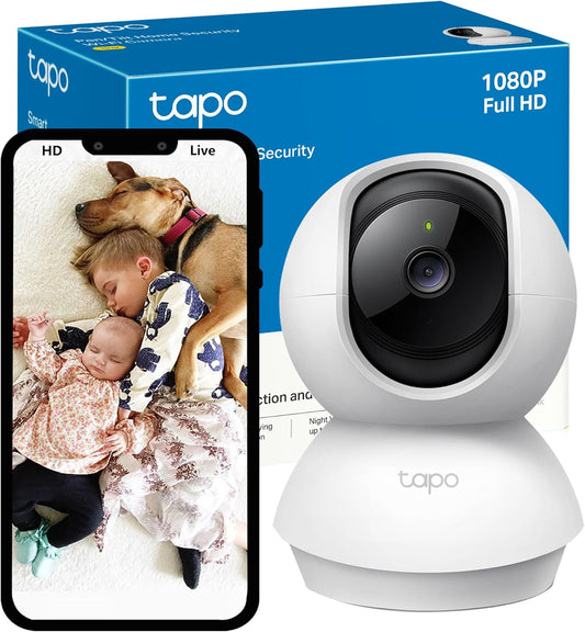 TP-LINK Tapo Pan/Tilt Smart Security Camera, Indoor CCTV, 360° Rotational Views, Works with Alexa&Google Home, No Hub Required, 1080p, 2-Way Audio, Night Vision, SD Storage, Device Sharing (TC70)