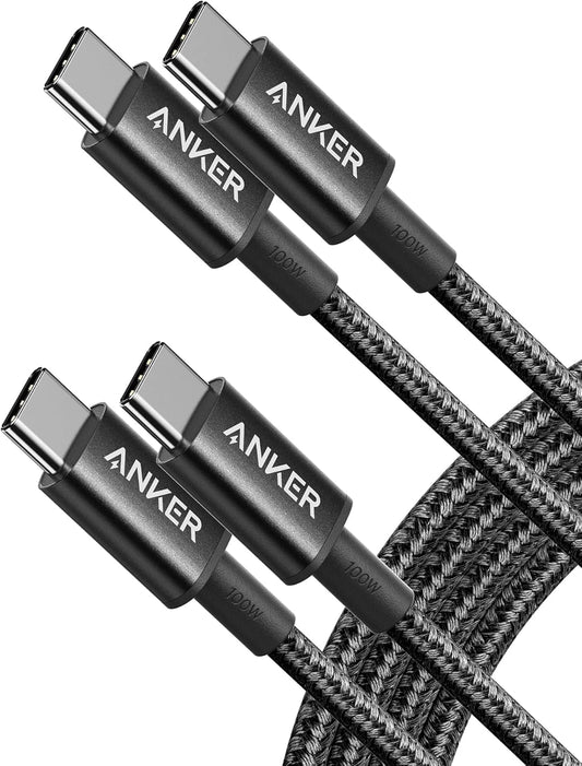 Anker USB C to USB C Cable (6FT, 2Pack), Type C 100W Charger Cord Fast Charging for iPhone 16 Series,MacBook Pro 2020,Pixel and More(USB 2.0,Black)