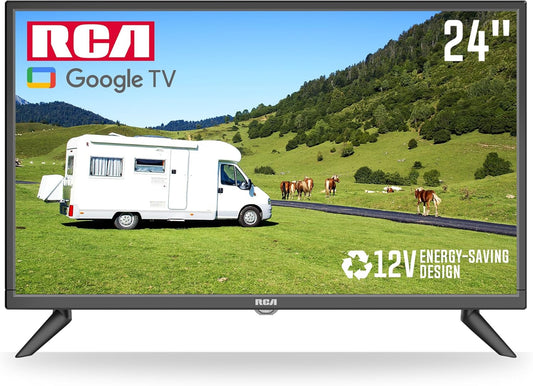 RCA 24-Inch HD Smart TV with Google TV, 12V LED Display, Built-in Bluetooth 5.0 & Chromecast, Voice Control & Screen Mirroring, HDMI & USB Ports, Ideal for RVs, Campers, Motorhomes & Caravans