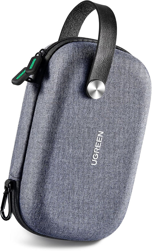UGREEN Travel Case Gadget Bag, Portable Electronics Accessories Organiser, Cable Tidy Storage Box Pouch, with Double Layer, Zipper, Snap Hook, Carrying Strap, Small, Grey